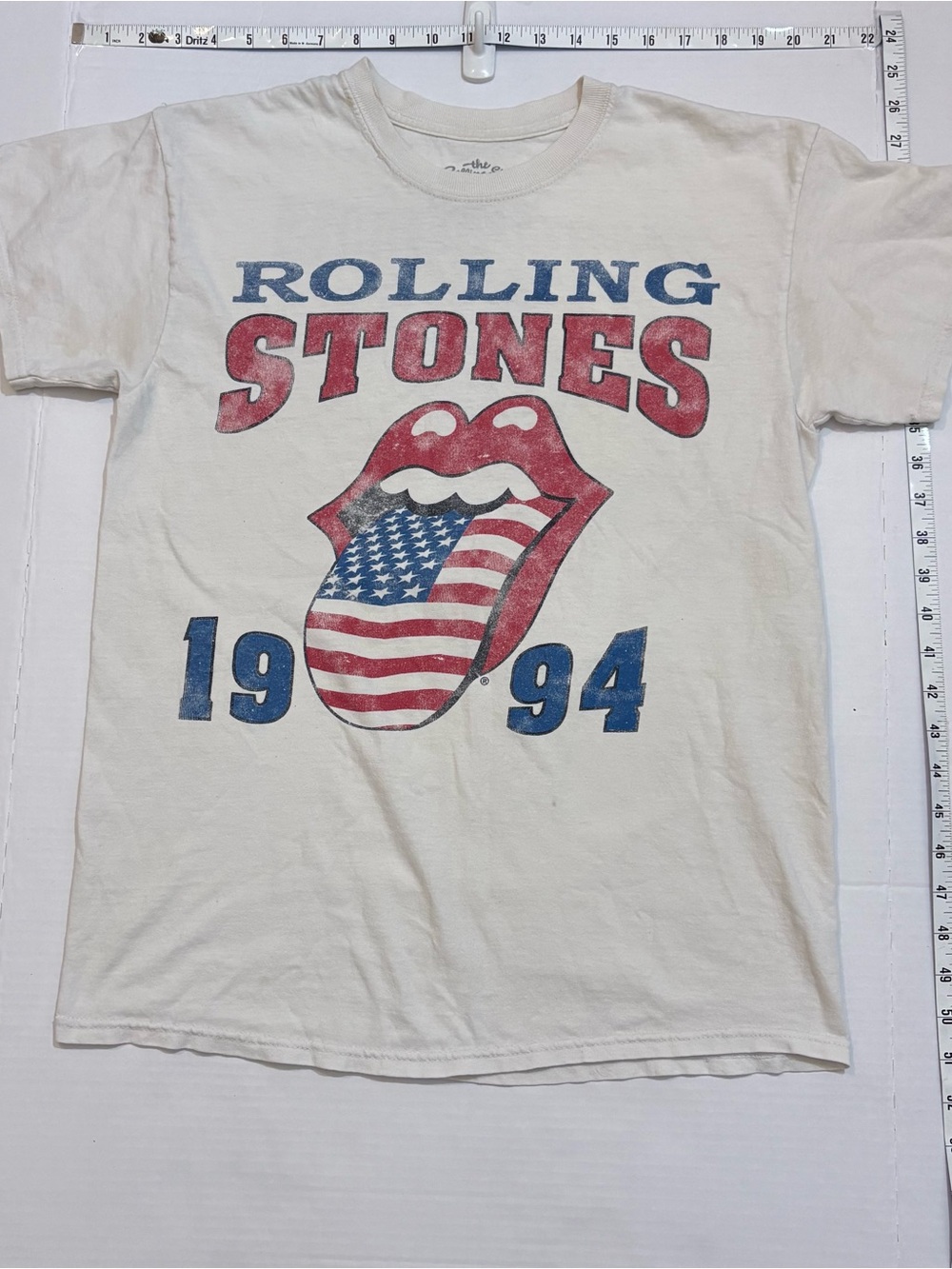 the Rolling Stones White T-Shirt with Red and Blue Graphic 100% cotton medium